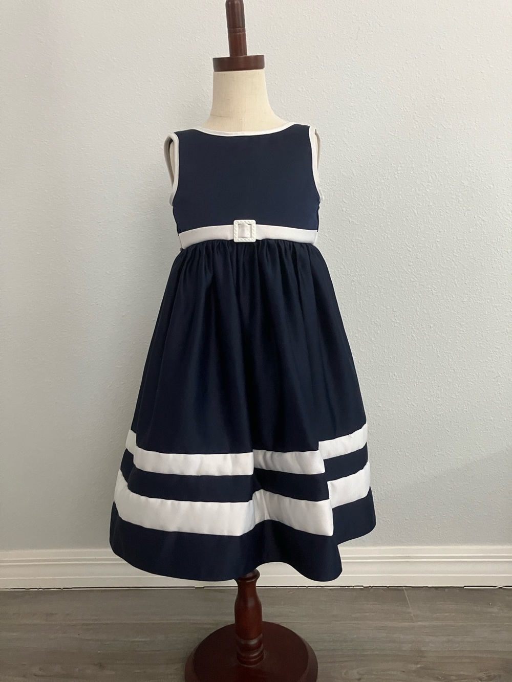 SUGAR PLUM girls' navy blue and white formal party dress